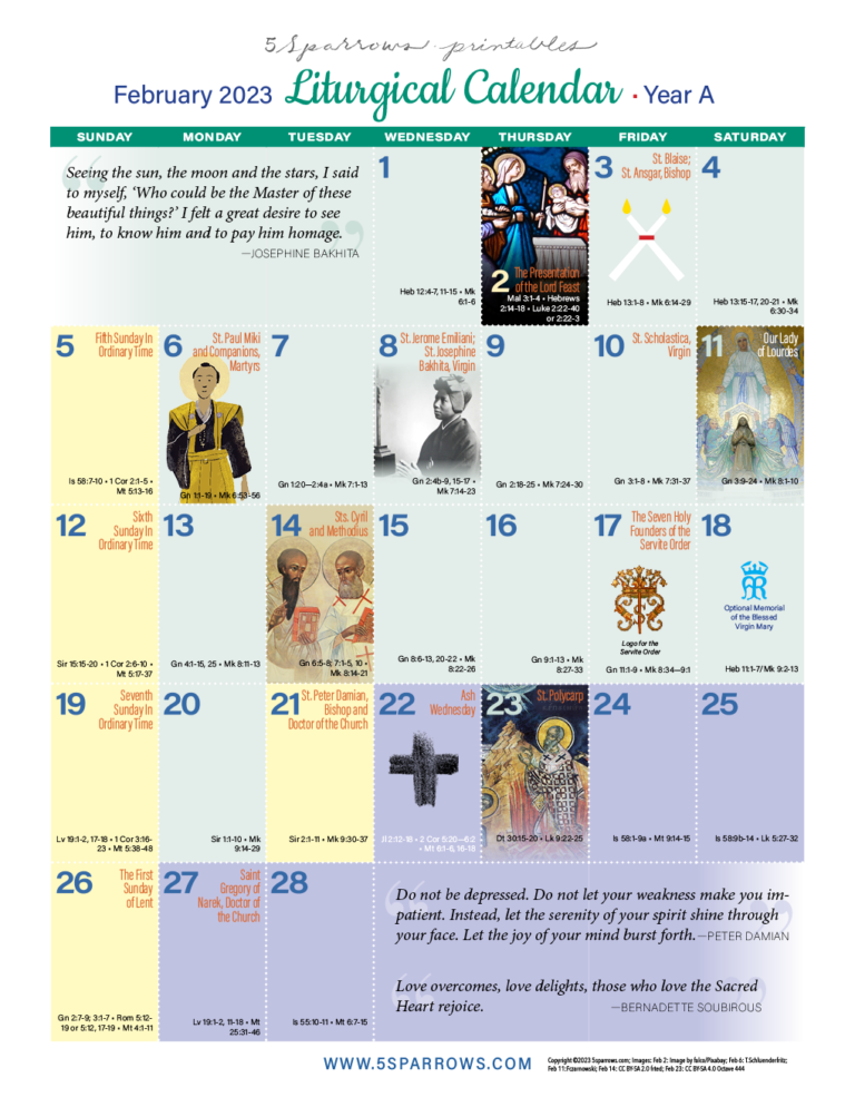 February 2023 Liturgical Calendar 5sparrows February Liturgical Calendar 2025