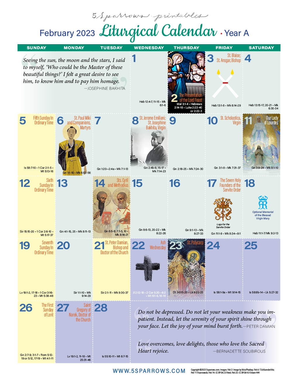 February 2023 Liturgical Calendar